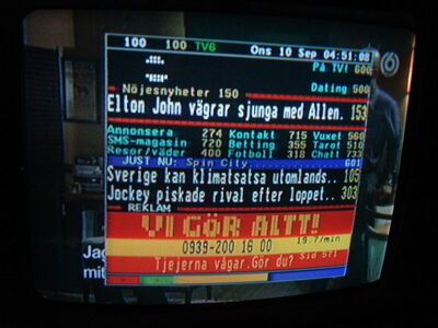 2008_09_10_HWI1_028.JPG
TV6 (VT), DTT Nät 2 Skåne, SFN Skåne Län, K43
Schlüsselwörter: TV Tropo Überreichweite DVB-T Schweden Skåne Nät 2 TV6 Plus Videotext Teletext