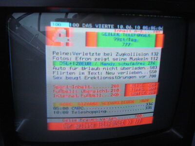 2010_06_18_HWI1_005.JPG
Videotext "Das Vierte", MA HSH Hamburg 2, SFN Hamburg (mehrere tx), K36
Schlüsselwörter: TV DVB-T Hamburg das Vierte MAHSH Das Vierte Teletext Videotext