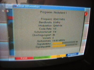2012_05_03_HWI1_002.JPG
Endlich mal wieder Empfang aus den Niederlanden!
Digitenne 1 Noord, Groningen, K65
Schlüsselwörter: TV Tropo Überreichweite DVB-T DTT digital Niederlande Digitenne 1 Noord Nederland 1 Groningen K65