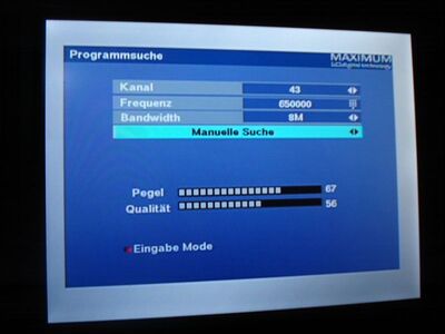 2013_12_12_HWI1_002.JPG
Wer störte hier? Wenn der Maximum T-1300 trotz mehr als 50% Qualität nichts erkennt, beißen sich 2 oder mehr DVB-T-Bouquets auf einem Kanal
Schlüsselwörter: TV Tropo Überreichweite UHF DVB-T DTT digital Dänemark Danmark UHF QRM