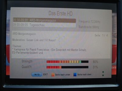 2016_05_06_HWI1_007.JPG
EPG "Das Erste HD", DVB-T2 Pilot-Multiplex, Kiel (FMT am Amselsteig), K52
Schlüsselwörter: TV DX Tropo Überreichweite DVB-T DTT digital UHF EPG Das Erste HD DVB-T2 Pilot Mux HEVC Kiel K52 Telesystem 6800 TS6800