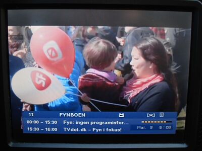 2016_05_09_HWI1_002.JPG
Fynboen (Sendesamvirke), DIGI TV 1 Fyn (Svendborg, Tommerup), K25. Das laufende Px ist nicht im EPG gelistet
Schlüsselwörter: TV Tropo Überreichweite UHF DVB-T DTT digital Dänemark Danmark DIGI TV1 Fyn SFN Svendborg Tommerup Fynboen SFN K25