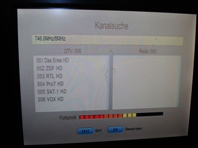 2016_05_13_HWI2_015.JPG
freenet DVB-T2 Pilotmux, SFN Schwerin/Rostock K55 (Suchlauf mit Telesystem 6800 HEVC).
Schlüsselwörter: TV DX DVB-T2 HEVC freenet Pilotmux Schwerin Rostock K55