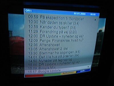 2009_01_22_PCH1_006.JPG
DR1, DIGI TV Sydsjælland, SFN Sydsjælland, K66 mit Einblendung des SFI
Schlüsselwörter: TV Tropo Überreichweite DVB-T DR1 Dänemark Danmark SFI EPG