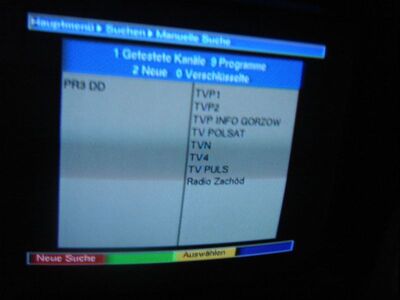 2009_09_08_PCH1_013.JPG
DVB-T Lubuskie, SFN Jemiolów/Zagan, K45. Wegen der fehlenden MPEG-4-Fähigkeit des Digipal 1 werden die TV-Px als Hörfunk eingelesen.
Schlüsselwörter: TV Tropo Überreichweite Polen Polska DVB-T Lubuskie Zielona Gora MPEG-4