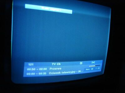 2010_11_26_PCH1_007.JPG
DVB-T Mux 3, Szczecin 1 (Kolowo), K49.
... und auf einem der Px konnten Teile des EPG eingelesen werden.
Schlüsselwörter: TV Tropo Überreichweite DVB-T TVP Mux 3 Polen Polska Szczecin