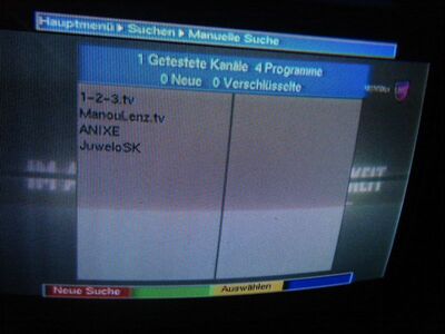 2014_03_13_PCH1_003.JPG
MABB Mux 4, SFN Berlin, K59 (aktuelle Zusammenstellung). Nach dem Ende des HbbTV-Dienstes "Anixe iTV" sind nur noch 4 Programme übrig
Schlüsselwörter: TV DX Tropo Überreichweite DVB-T DTT MABB Berlin K59 Zusammenstellung