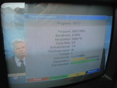 2014_08_04_PCH1_004.JPG
Sat.1, Pro7-Sat.1 Bremen/Niedersachsen, K49
Schlüsselwörter: TV DX Tropo Überreichweite DVB-T DTT digital Sat1 Pro7Sat1 Bremen Bremerhaven K49