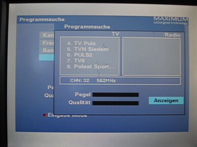 2015_10_27_PCH1_016.JPG
TP Emitel Mux-2, Bydgoszcz 1 (Trzeciewicz) (Suchlauf). Erstempfang dieser QRG, leider sehr grenzwertig, es wurden nur die Kennungen erkannt
Schlüsselwörter: TV DX Tropo Überreichweite DVB-T DTT digital UHF Polen Polska Polsat Emitel-Mux2 Bydgoszcz K32 Erstempfang