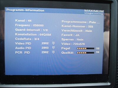 2016_05_26_PCH1_005.JPG
TP Emitel Mux-1, Koszalin 1 (Gologóra); K44 (Sendeparameter)
Schlüsselwörter: TV DX Tropo Überreichweite DVB-T DTT digital UHF Polen Polska Emitel Mux1 Koszalin K44 Parameter