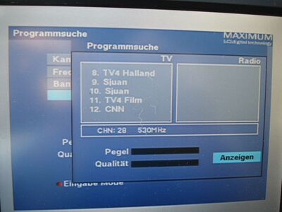 2016_07_25_PCH1_005.JPG
DTT Nät 2 Halland, SFN Halland Län, K28 (Suchlauf)
Schlüsselwörter: TV DX Tropo Überreichweite DVB-T DTT digital UHF Schweden Sverige Nät2 Halland K28 MPEG-2 Suchlauf
