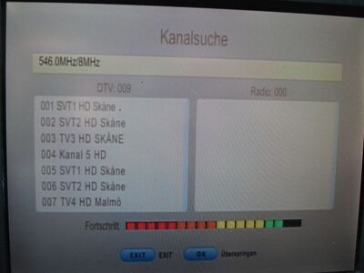 2016_07_25_PCH1_012.JPG
DTT Nät 6 Skåne/Malmö, SFN Skåne Län, K30 (außer Raum Malmö K27). Warum sämtliche Px zweifach angezeigt werden ist mir rätselhaft, wie werden nur einmal gespeichert
Schlüsselwörter: TV DX Tropo Überreichweite DVB-T2 DTT digital UHF Schweden Sverige Nät6 Skåne Malmö K30 Suchlauf