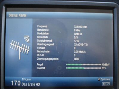 2016_09_07_PCH1_005.JPG
Sendeparameter für "freenet DVB-T2 Pilotmux", Kiel, K52
Schlüsselwörter: TV DX Tropo Überreichweite DVB-T2 DTT digital UHF Pilotmux freenet Kiel K52 HEVC