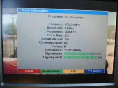 2016_09_14_PCH1_003.JPG
hr-fernsehen, NDR Niedersachsen, SFN Lingen/Osnabrück, K37
Schlüsselwörter: TV DX Tropo Überreichweite DVB-T DTT digital UHF hr-Fernsehen NDR Niedersachsen Lingen Osnabrück K37 MPEG2 Parameter