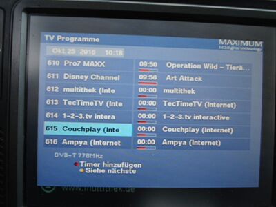 2016_10_25_PCH1_010.JPG
In der Version für Schleswig-Holstein hatte der "Neue" bereits seinen Namen: "Couchplay" als neues Angebot in der HbbTV-Multithek
Schlüsselwörter: TV DX Tropo Überreichweite DVB-T DTT digital UHF MAHSH Schleswig-Holstein gemischtes Boquet Lübeck K59 HbbTV Multithek Couchplay