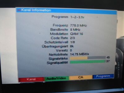 2017_02_15_PCH1_004.JPG
1-2-3.tv, MABB Mux  4, SFN Berlin, K59 (Sendeparameter)
Schlüsselwörter: TV DX Tropo Überreichweite DVB-T DTT digital UHF MABB Mux4 Berlin 1-2-3 K59