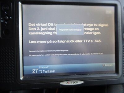 2020_04_11_PCH1_003.JPG
...erscheint trotz 100% Empfangsqualität ab und zu der Hinweis "Programm nicht verfügbar"
Schlüsselwörter: TV Tropo Überreichweite DTT DVB-T Dänemark Danmark Boxer Mux5 T2-Testkanal Det virker es funktioniert Technisat Digipal T2 HD HEVC Sjælland København K42 MPEG4