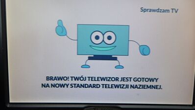 2022_01_16_PCH1_003.JPG
Neu im "TP EmiTel Mux-3": "Sprawdzam TV", ein Testkanal zur Überprüfung der HEVC-Fähigkeit des Empfangsgerätes ("TP Emitel Mux-3 Szczecin", Szczecin/Swinouscje/Miezdyzdroje, K48.
Der Digipal T2 HD kann natürlich HEVC :-)
Der Text lautet: "Bravo! Dein Fernseher ist bereit für den neuen Standard der Fernsehausstrahlung"
Schlüsselwörter: TV DX Tropo Überreichweite digital DVB-T Polen PolskaTP EmiTel Mux3 Sprawdzam HEVC Szczecin Kolowo K48 FTA