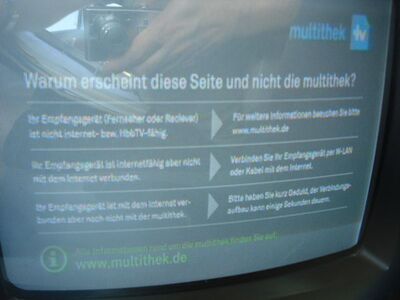 2013_07_25_PCH2_005.JPG
Neue Multithek-Hinweistafel für die HbbTV-Programme im MABB Mux 3, SFN Berlin, K39
Schlüsselwörter: TV DX Tropo Überreichweite DVB-T DTT digital Berlin MABB Mux3 Multithek HbbTV
