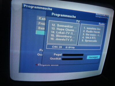 2013_12_14_PCH2_002.JPG
"Lokal-TV" als neuer Dienst in der Multithek (hier mit dem Maximum T-1300 gesucht) im MABB Mux 3, SFN Berlin, K39
Schlüsselwörter: TV DX Berlin MABB Mux3 Multithek Lokal-TV HbbTV K39