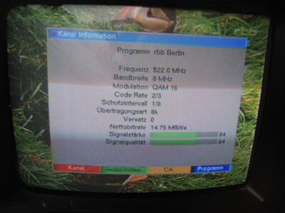 2015_06_26_PCH2_005.JPG
rbb Berlin, RBB Boquet 1, SFN Berlin, K27, auch heute früh stärker als das ZDF-Paket aus dem Wendland
Schlüsselwörter: TV DX Tropo Überreichweite DVB-T DTT digital UHF RBB Mux1 Berlin K27