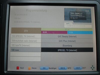 2016_07_28_PCH2_003.JPG
EPG des MABB gemischtes Boquet 3 (altes DVB-T): Hier kommt der EPG des "Telesystem 6800 HEVC" durcheinander und zeigt bei nice ein Px der Multithek an. Noch ein Softwarebug?
Schlüsselwörter: TV DX Tropo Überreichweite DVB-T DTT digital UHF MABB Berlin K39 EPG Multithek Telesystem 6800 HEVC
