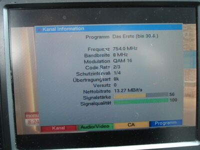 2017_05_19_PCH2_001.JPG
... und auch in Hannover und Braunschweig ist selbiges auf K56 möglich.
Schlüsselwörter: TV DX Tropo Überreichweite DVB-T DTT digital UHF NDR Simulcast MPEG-2 Hannover Braunschweig K56