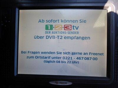 2019_04_30_PCH2_002.JPG
Lokalmux Berlin, K47 (DVB-T alt): Die Hinweistafel von 1-2-3.tv ist immer noch vorhanden
Schlüsselwörter: TV DVB-T DTT Berlin Lokalmux K47 MPEG2 1-2-3.tv Abschaltung Hinweistafel